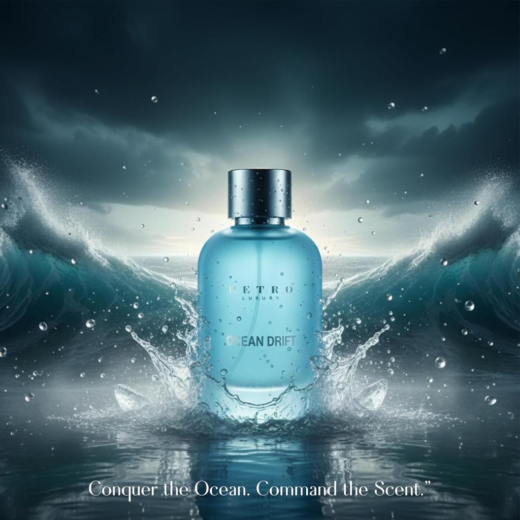 Ocean Drift Long Lasting Perfume for Men 100ml | Extrait De Parfum Fresh Aquatic Fragrance with Sea Notes, Grapefruit & Bay Leaf |