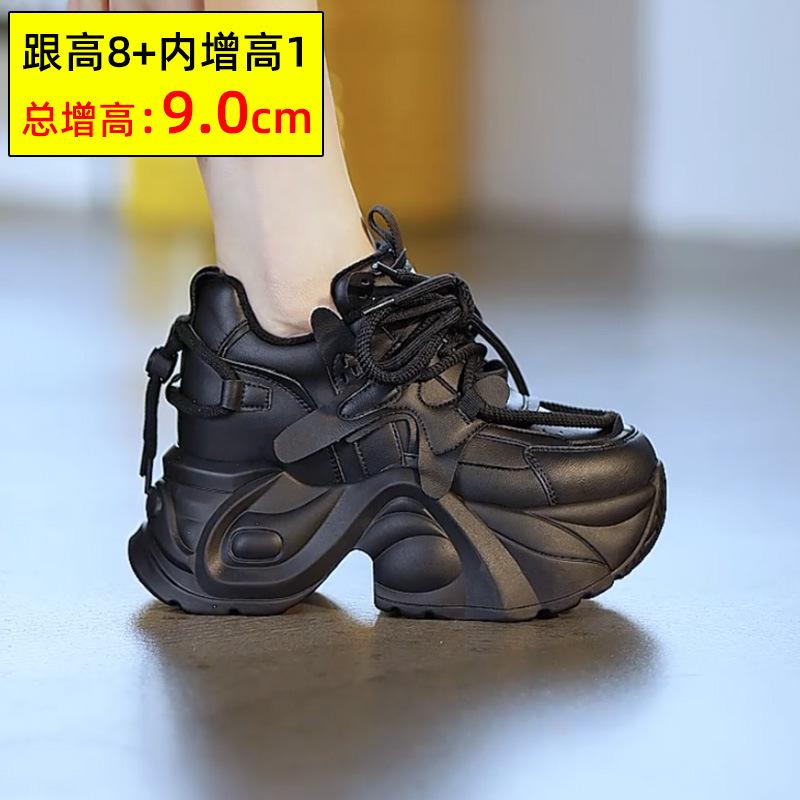 

Туфли папы для девочки 2025 Новая осень Дышащие Легкие На толстой подошве Туфли на платформе Универсальные Маленькая внутренняя высота, увеличивающая рост Женская обувь 40 чёрный