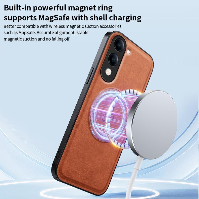 Wireless Charging Magnetic Case for Vivo Y04 Y29 4G Y39 Y29S 5G Protective Cover PU Leather Hard Back Shell Coque