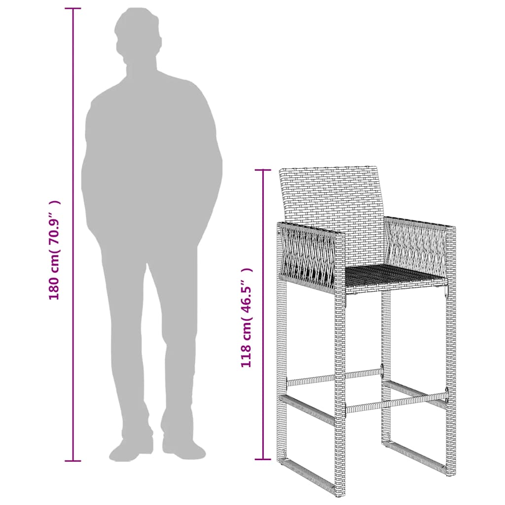 Garden Bar Stool Set 2 pcs Grey Poly Rattan