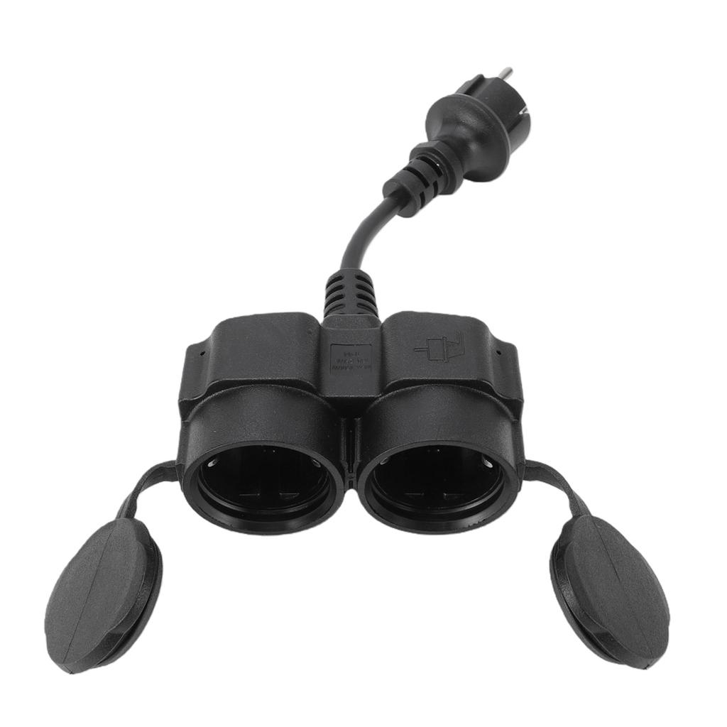 Y Splitter Power Cord 16A 2 Outlets Y Shaped Power Cable with Hinged Cover for Indoor Outdoor EU Plug