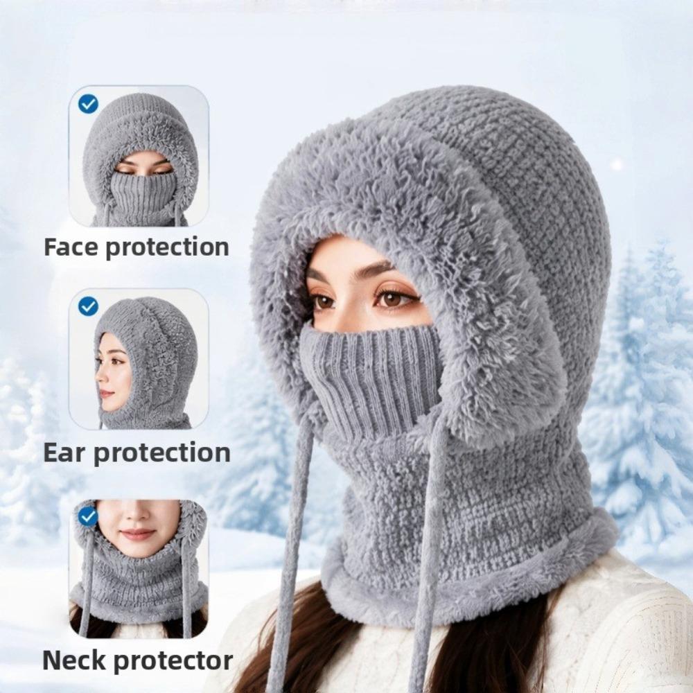 **Women Knit Balaclava Face Mask Neck Warmer Ear Flap Fleece Lined Outdoor Cycling Winter**