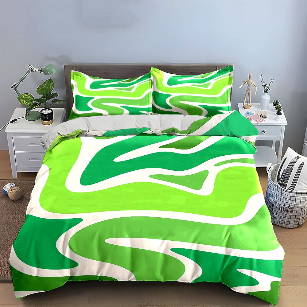 Green Abstract Wave Bedding Set Bedding Duvet Cover Set Duvet Cover Pillowcases (1 * Duvet Cover 2 * Pillowcases, Without Duvet Insert)