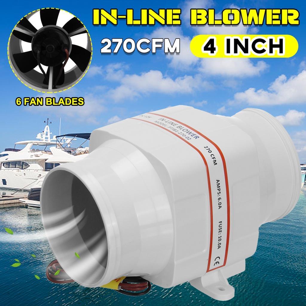 12V 4Inches 270CFM Straight Barrel Exhaust Fan RV Yacht Battery Ventilation Exhaust Fan Boat In-line Blower Fan