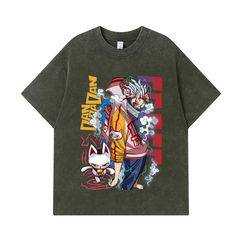 

275 GSM Washed T-shirts 100% Cotton Dandadan V25 Okarun Print Unisex Heavy Cotton T Shirt S