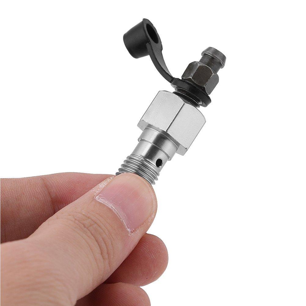 Banjo Bolt-Qiilu M10x1.25mm Motorcycle Brake Master Cylinder Caliper Bleed Screw Nipple Banjo Bolt + Dust Cap Universal (Silver)