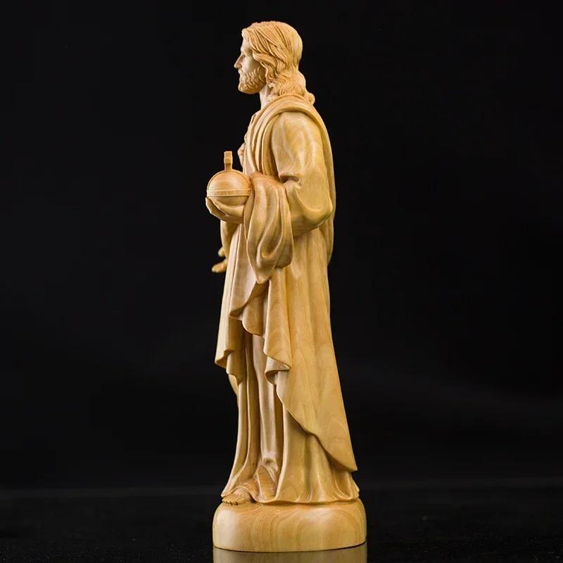 High 20.5cm Traditional Hand Carving Home Living Room Decor Wood Catholic Carving Jesus Ornaments