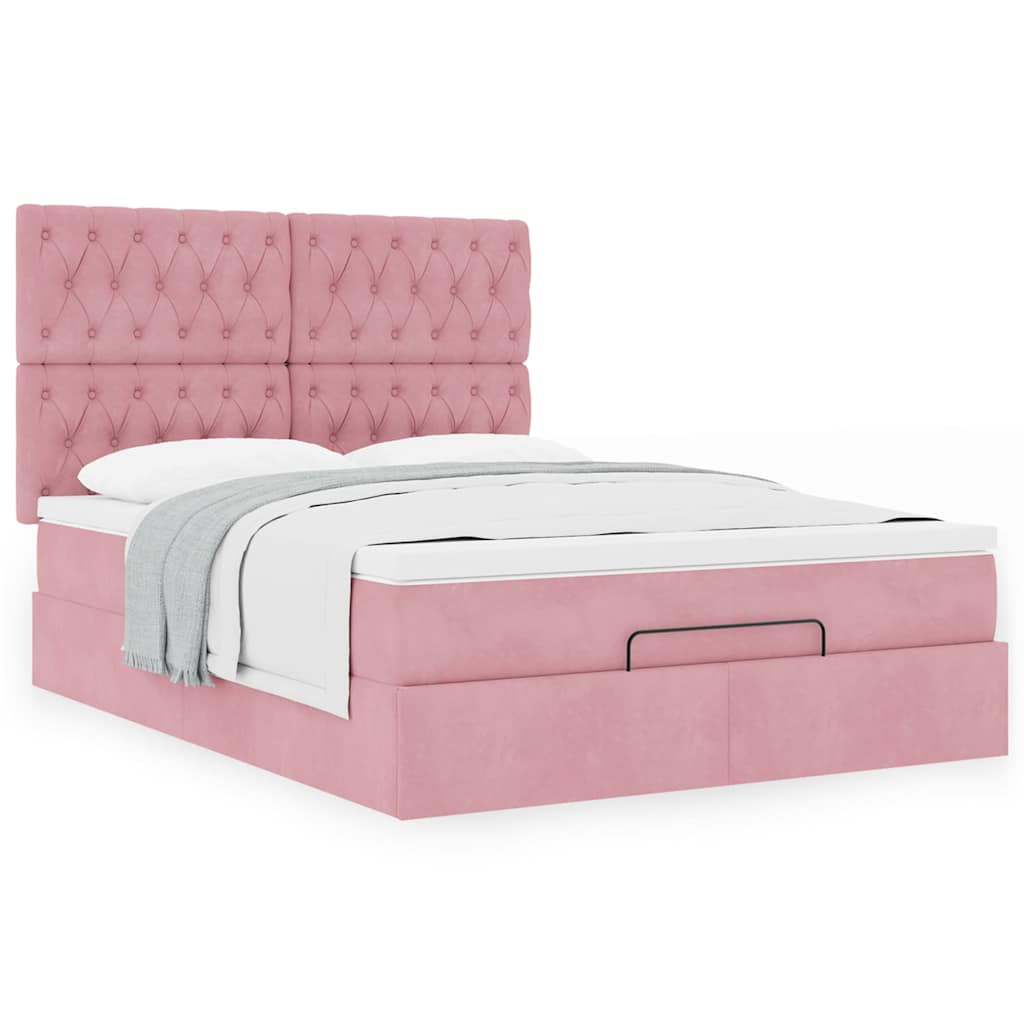 Ottoman Bed with Mattress Pink 140x190 Cm Velvet