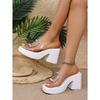 Summer New Arrival Fashion Sequined Strappy Sandals with Rhinestones Thick-Soled High-Heel Sandals Women's Outdoor Sandals