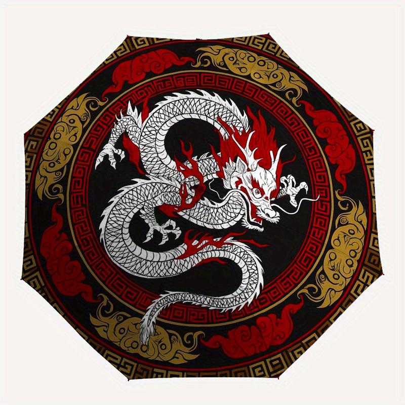 Chinese Dragon Circular Art Print - Traditional Design Wall DecorUmbrella, Portable 3-Fold Compact Umbrella,Christmas Gift ES374