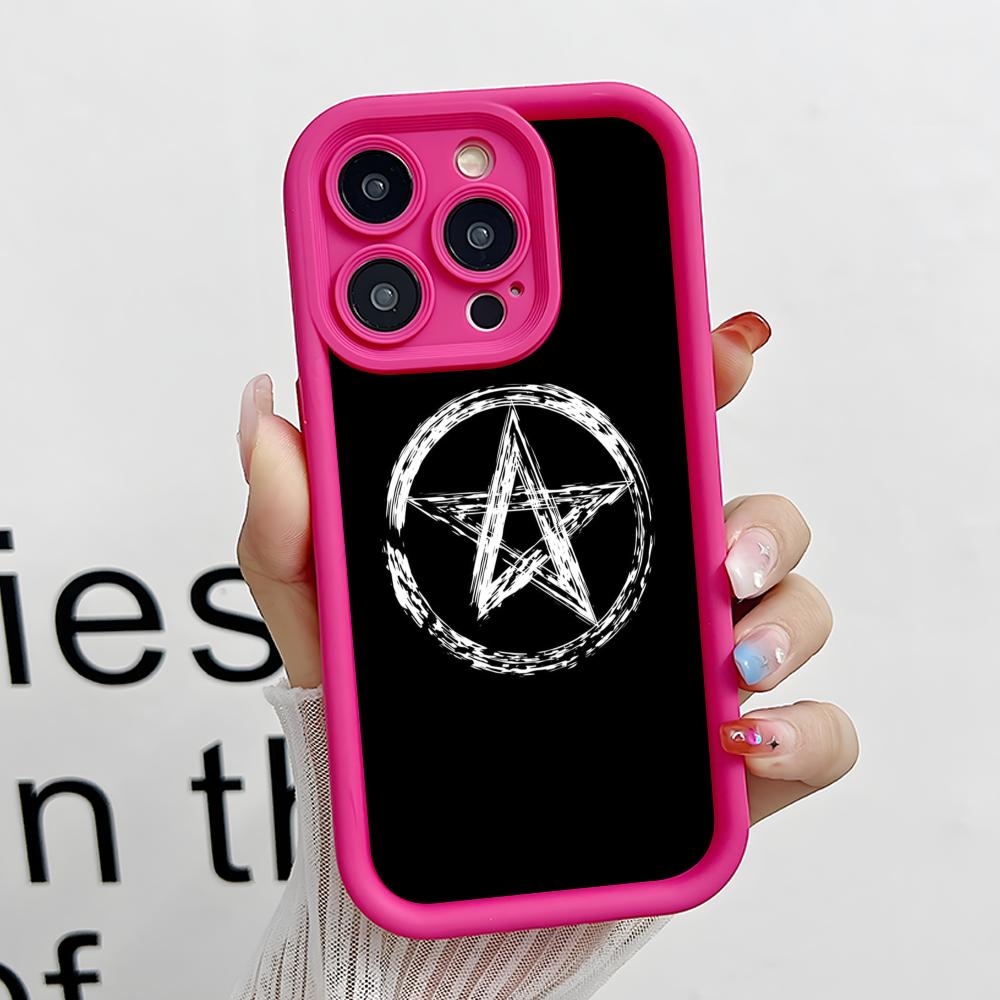 Aesthetic Pentagram Phone Case for iPhone 17 16 15 14 13 12 11 Air Pro Max Plus Red Soft TPU Shockproof Cover