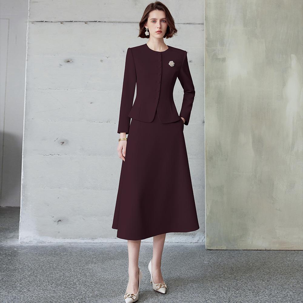 

Жіночий червоний костюм Анкола: Елегантне осінньо-зимове формальне пальто та спідниця-парасолька, костюм-двійка M