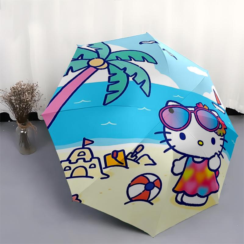 1pc Hello Kitty Beach Umbrella - Automatic Opening/Closing, Portable Folding Design, 8-Rib Iron Frame, Outdoor Umbrella, Ideal Gift for Fans, Traveler