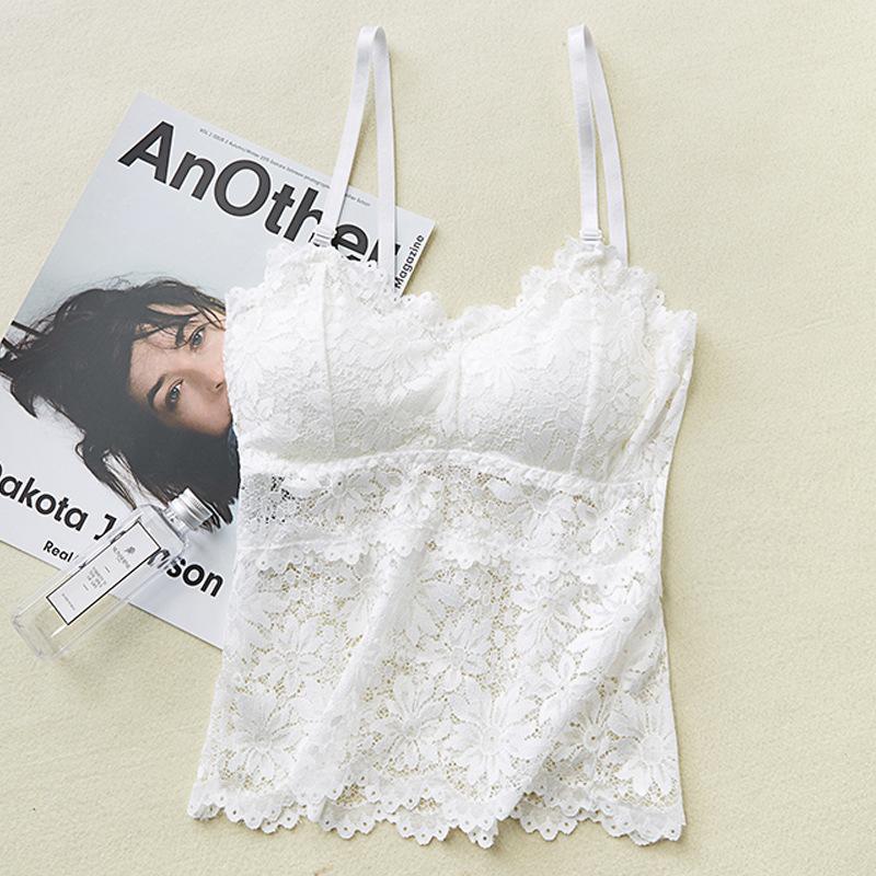 Lace Bra Tops Floral Lace Bralette Women Tanks Sexy Lingerie Non-wire Underwear Adjust Straps Camisoles Removable Pads Lingerie