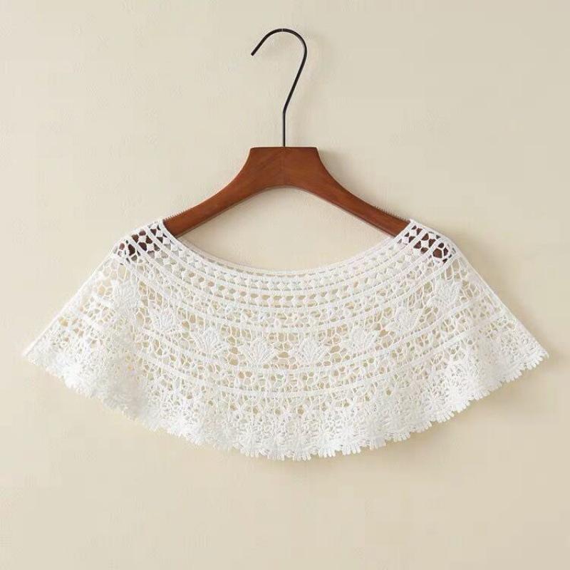 Lace Shoulder Shawl Hollow Out Off Shoulder Design Leaf Flower Pattern Crochet Capelet Wrap for Women One Size белый