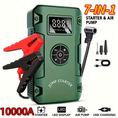 10000A 7-in-1 Multi-Function Emergency Jump Starter with Air Pump, 150PSL Car Battery Booster, Tire Inflator, Portable Vehicle Battery Charger