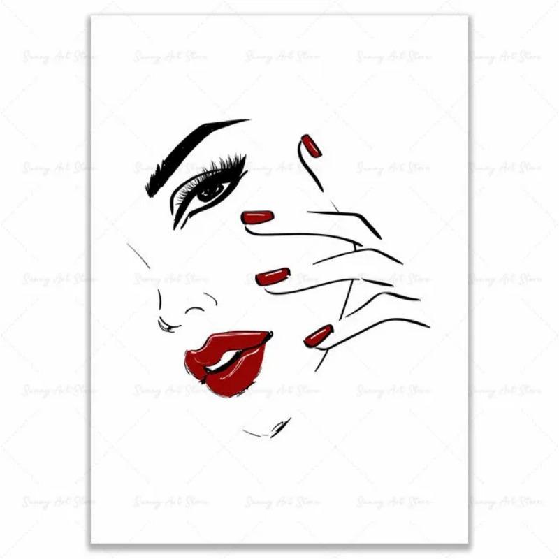 Fashion MakeUp Lipstick Mascara Nail Polish Canvas Painting Beauty Salon Poster Eyelash Red Lips Girl Wall Art Home Decor