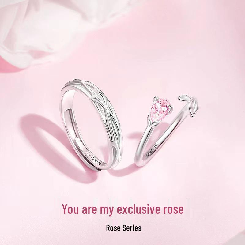 Rose Love Words Open Couple Ring - Fashionable High-end Niche Style for Lovers and Students