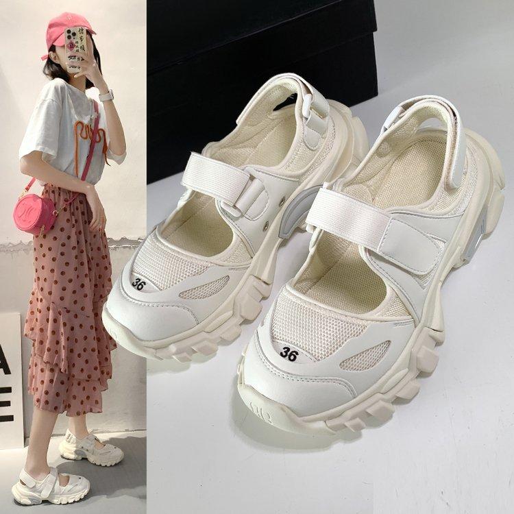 Koreanische einzelne Retro-Klett-Sandalen atmungsaktiv Damen 2025 neu ins Japanische Plateau lässige Dad-Sneakers