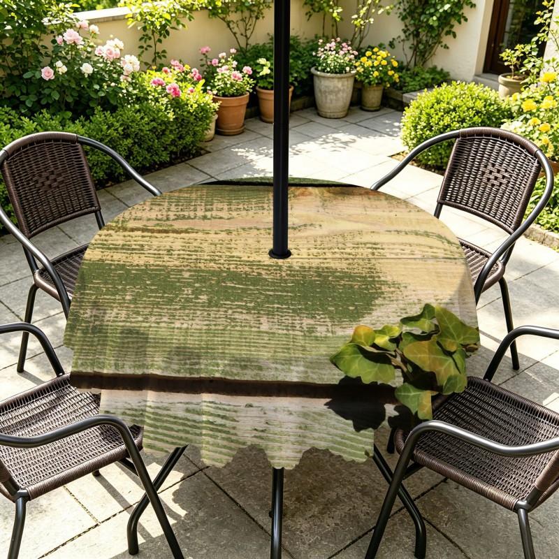 Outdoor Round Tablecloth With Umbrella Hole Waterproof Oil-Resistant Patio Dining Cover Deck Garden Terrace