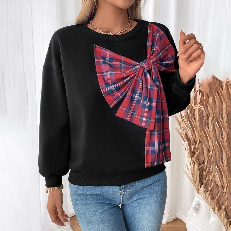 New Christmas Sweet Retro-style Embroidered Bow Tie Loose-fitting Women s Hoodie S чёрный