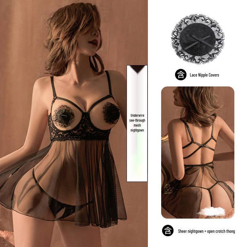 Sexy Plus Size Durchsichtiges Mesh Negligé Verlockendes Set