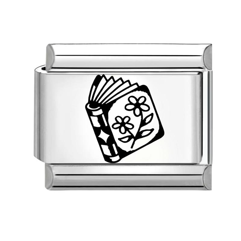 Fashion Girls' Eye Cake Sunset Butterfly Flower Cat Laser Engraving Charm Links Fit 9mm Stainless Steel Bracelet DIY Making Gift