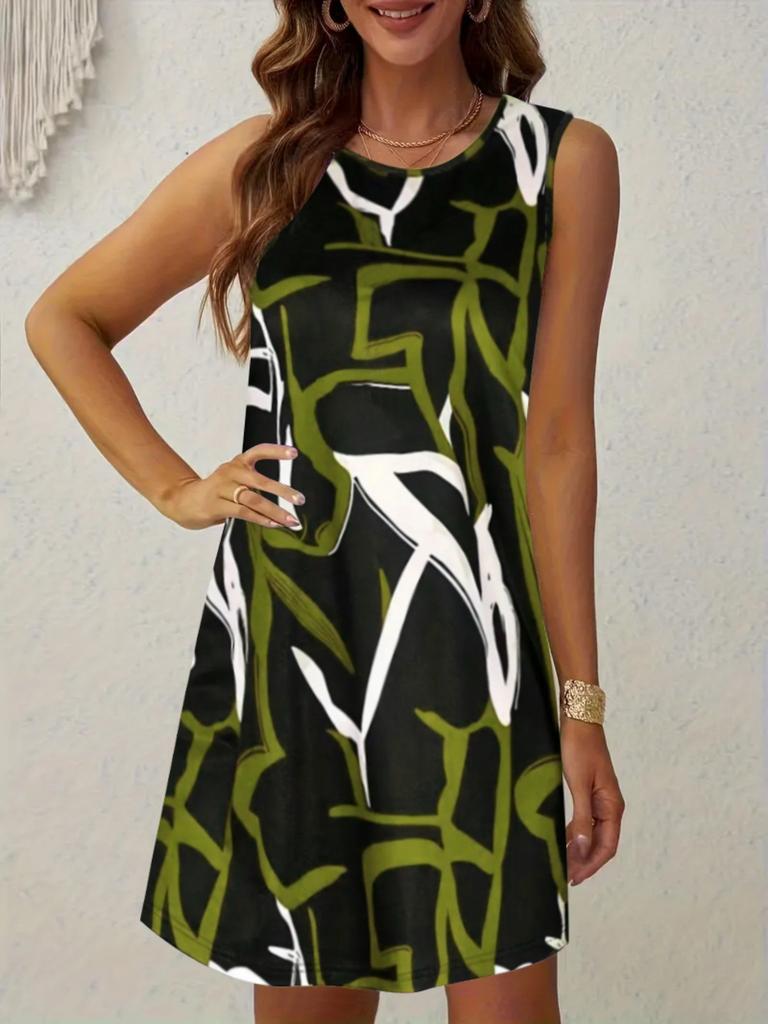 European and American New Summer Round Neck Sleeveless Dress Sexy Fashion Printed Women's Dress