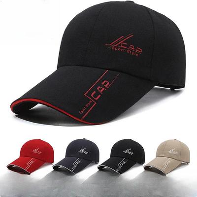 Trendige Baseballkappe aus Canvas im koreanischen Stil mit verlängertem Schirm, bedrucktes Design für Frühling/Herbst, für Sonnenschutz im Freien