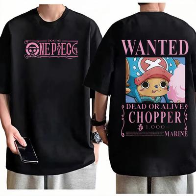 One Piece Chopper Wanted TShirt Unisex Gothic Anime Graphic Print Pure Cotton Crew Neck Street Fashion Tops For Men Women