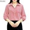ZANZEA Camicia da donna a righe larghe con colletto a punta e maniche a 3/4