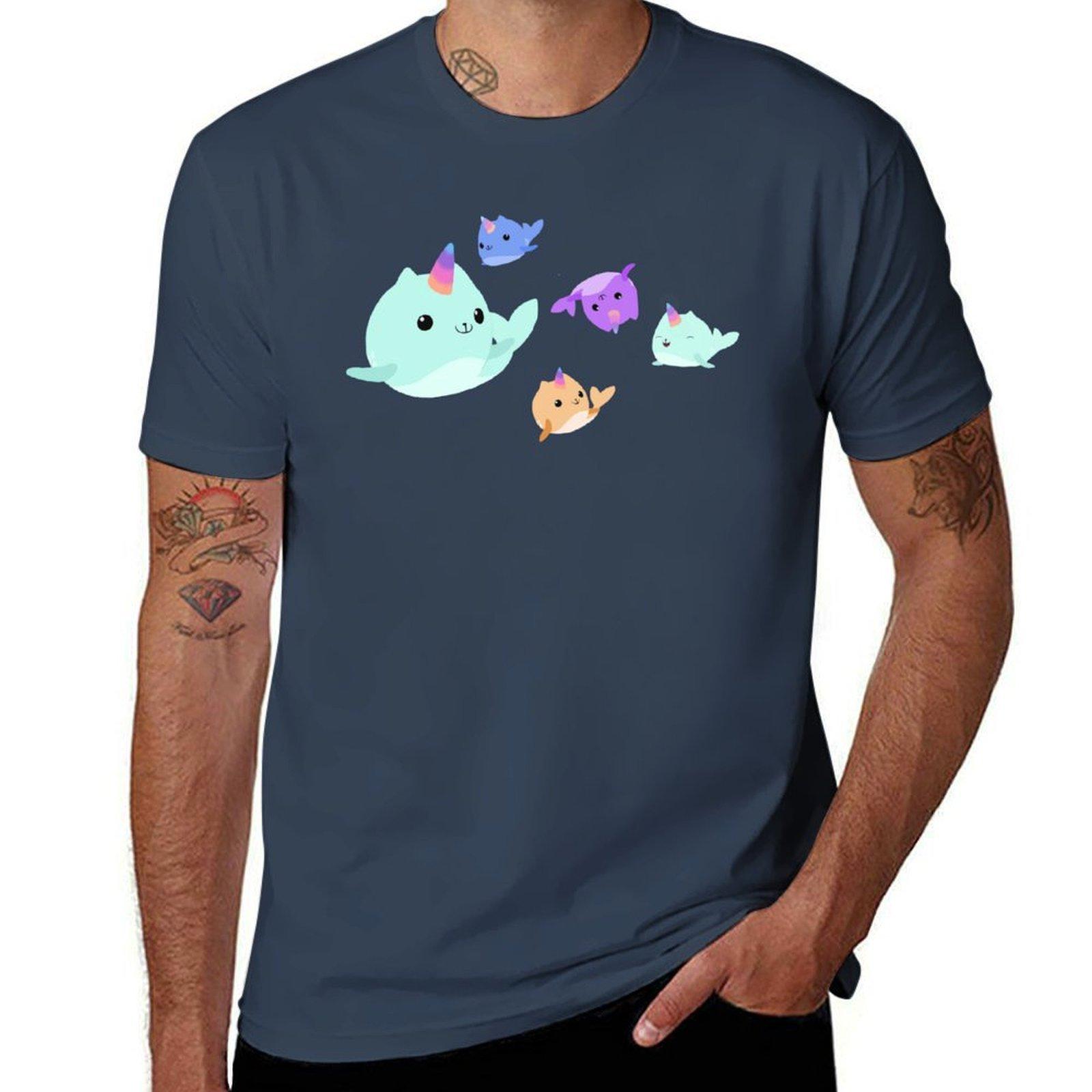 Cute Narwhal Family TShirt Basic Solid Color Short Sleeve TShirt S