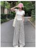 Women's Slimming High Waist Striped Pants: Black/White, Loose Straight-Leg, Petite 145, Wide-Leg, Summer 2025 Collection