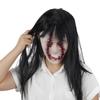 Japanese-style horror latex mask featuring a black-haired, stitched-face female ghost.