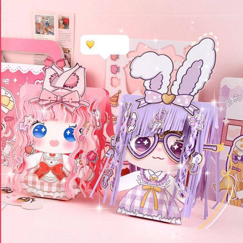 Diy Children Modeling Handmade Paper Cut Toy Hairdresser Doll Dress Creative Up