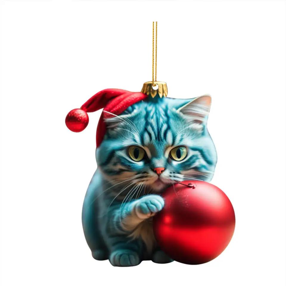 1-20PCS Christmas Hat Cat Charms Christmas Tree Hanging Charms Car Car Charms Ornaments Christmas Party Supplies Outdoor Decor