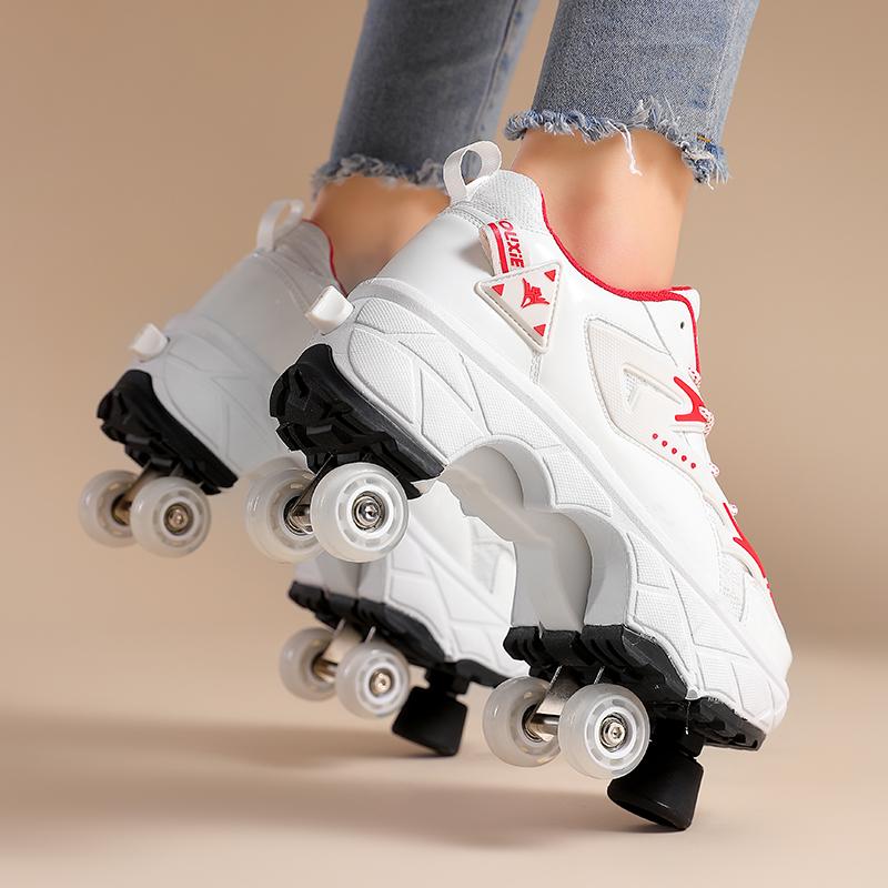 Teenagers /Boys/Girls Shapeshifting Shoes Four-wheel Dual-use Roller Skates Double Row Walking Shoes Roller Skates