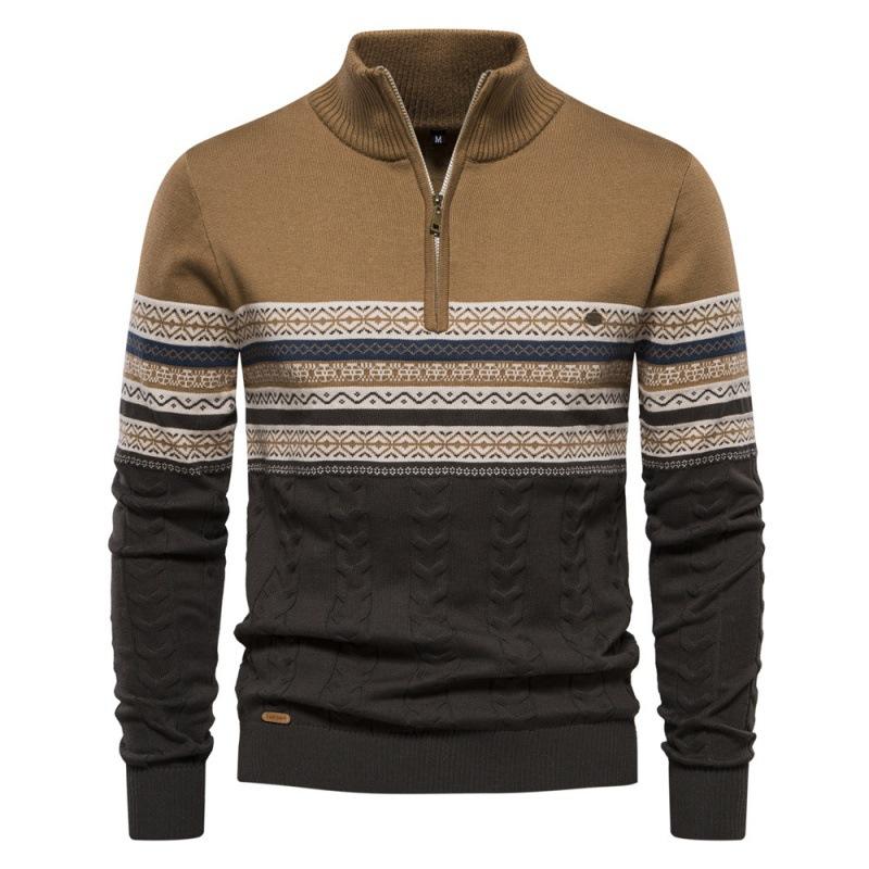 New Autumn and Winter Stand-up Collar Men's Sweater Half-zip Cotton Men's Patchwork Casual Sweater