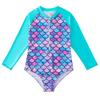 Girls' Long-Sleeve Mermaid One-Piece Swimsuit - Quick-Dry, Sun Protection
