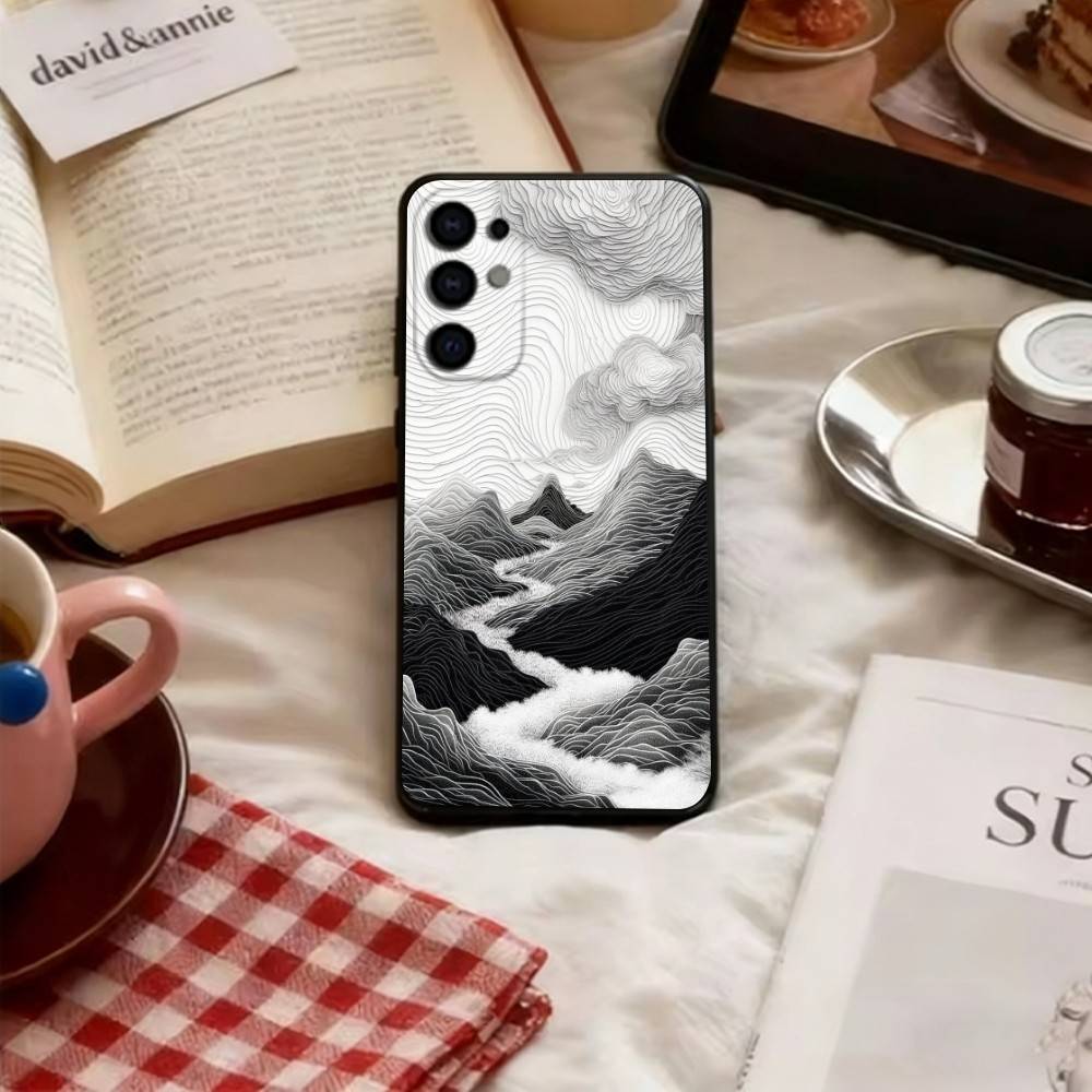 Black Mountain INS Design Phone Case Soft black For Samsung S25,S24,S21,S22,S23,S30,Ultra,S20,Plus,Fe,Lite