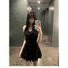 Black Neck Fake Two-piece Lace Dress for Women's Summer Leisure New Pure Desire Style Slim Fit Spice Girl Neck Skirt