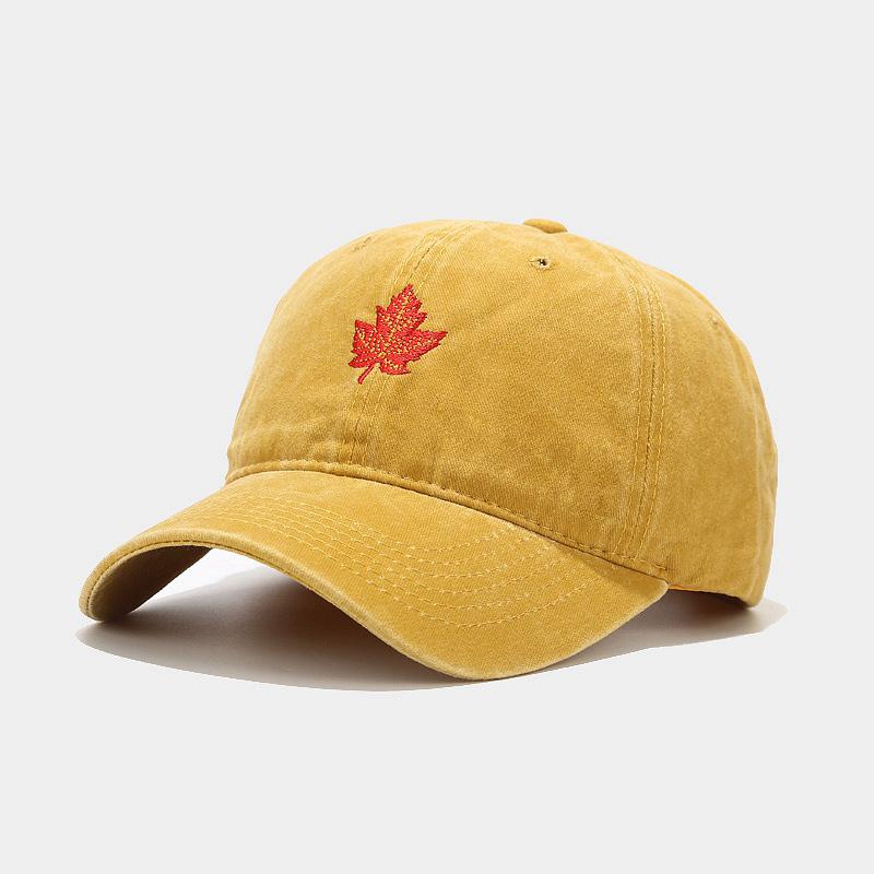 European and American New Maple Leaf Washed Retro Baseball Caps, Men's and Women's Trend Curved Brim Hats, Outdoor Travel Sunscreen Visors