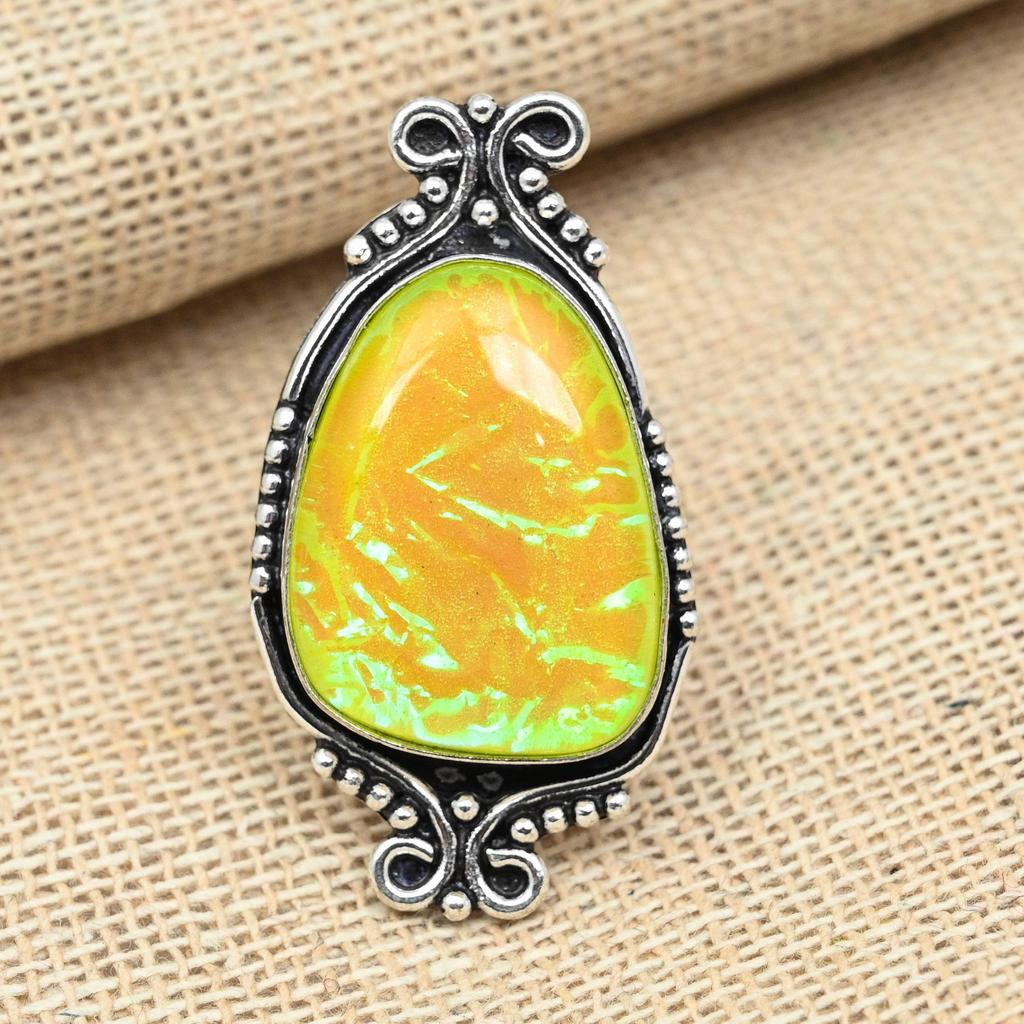 Yellow Triplet Opal Gemstone 925 Sterling Silver Handmade Ring Women Jewelry