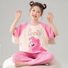Girls Cotton Pajama Set Short Sleeve Long Pants Cartoon Print Sleepwear Kids Ages 4-12