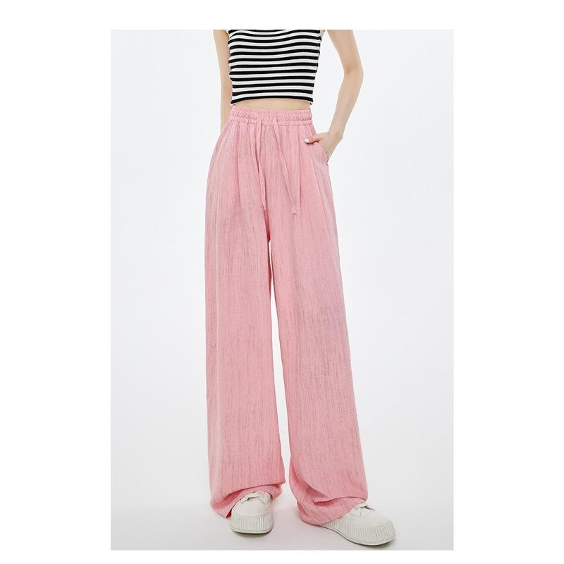 New Ice Silk Wide-leg Pants for Women In Summer High Waist Drawstring Texture Lazy American Casual Floor Pants