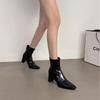 Korean version of retro niche square head thick heel short boots for women 2025 autumn and winter new thin boots fashion boots for women
