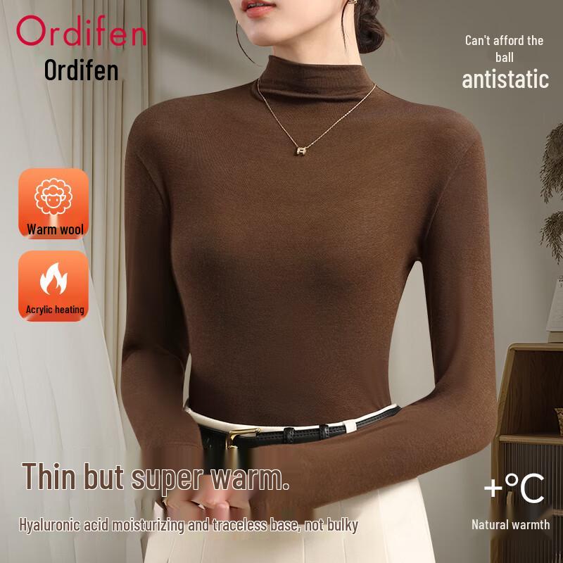 

Oudifen Women s Semi-High Collar Slim-Fit Knit Top M