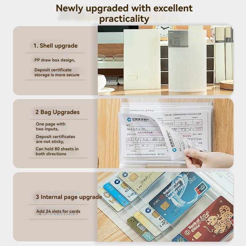 Fixed Deposit Receipt Storage Book, Multifunctional Bill Deposit Receipt Folder, Bank Large-denomination Paper Loose-leaf Deposi