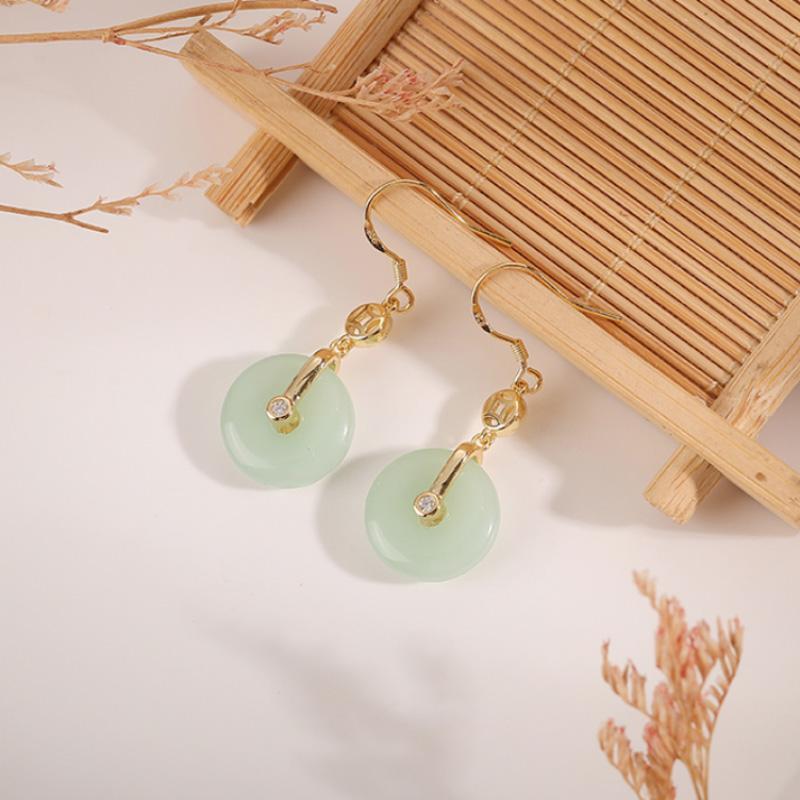 Vintage Round Eardrop Classic Ancient Gold Craft Design Natural Hotan Jasper Earings for Women New In Suitable for Daily Jewelry