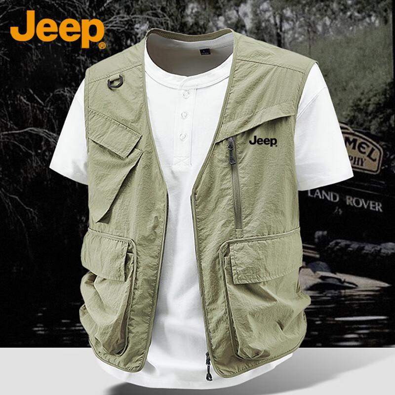 JEEP Men's Summer Lightweight Mesh Multi-Pocket Outdoor Fishing Photography Vest